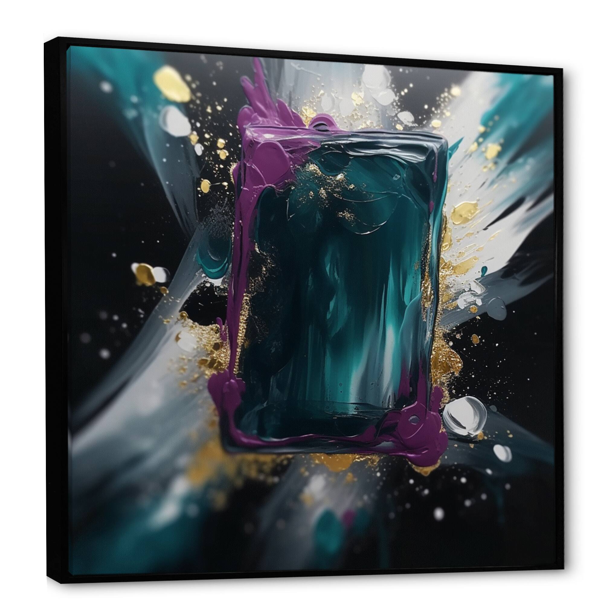 Designart "Purple And Green Realities On Canvas" Abstract Painting Framed Canvas Wall Art Bed